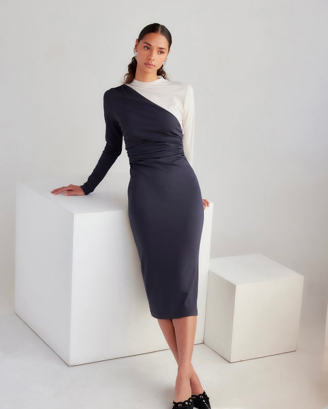 Shirred Colorblock Dress