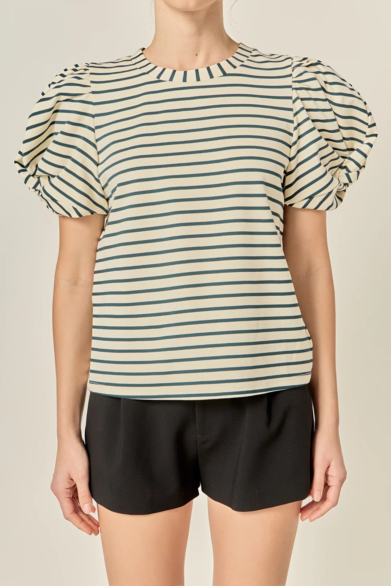 Puff Sleeve Knit Cotton Top