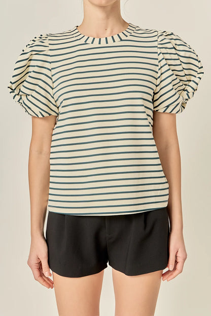 Puff Sleeve Knit Cotton Top