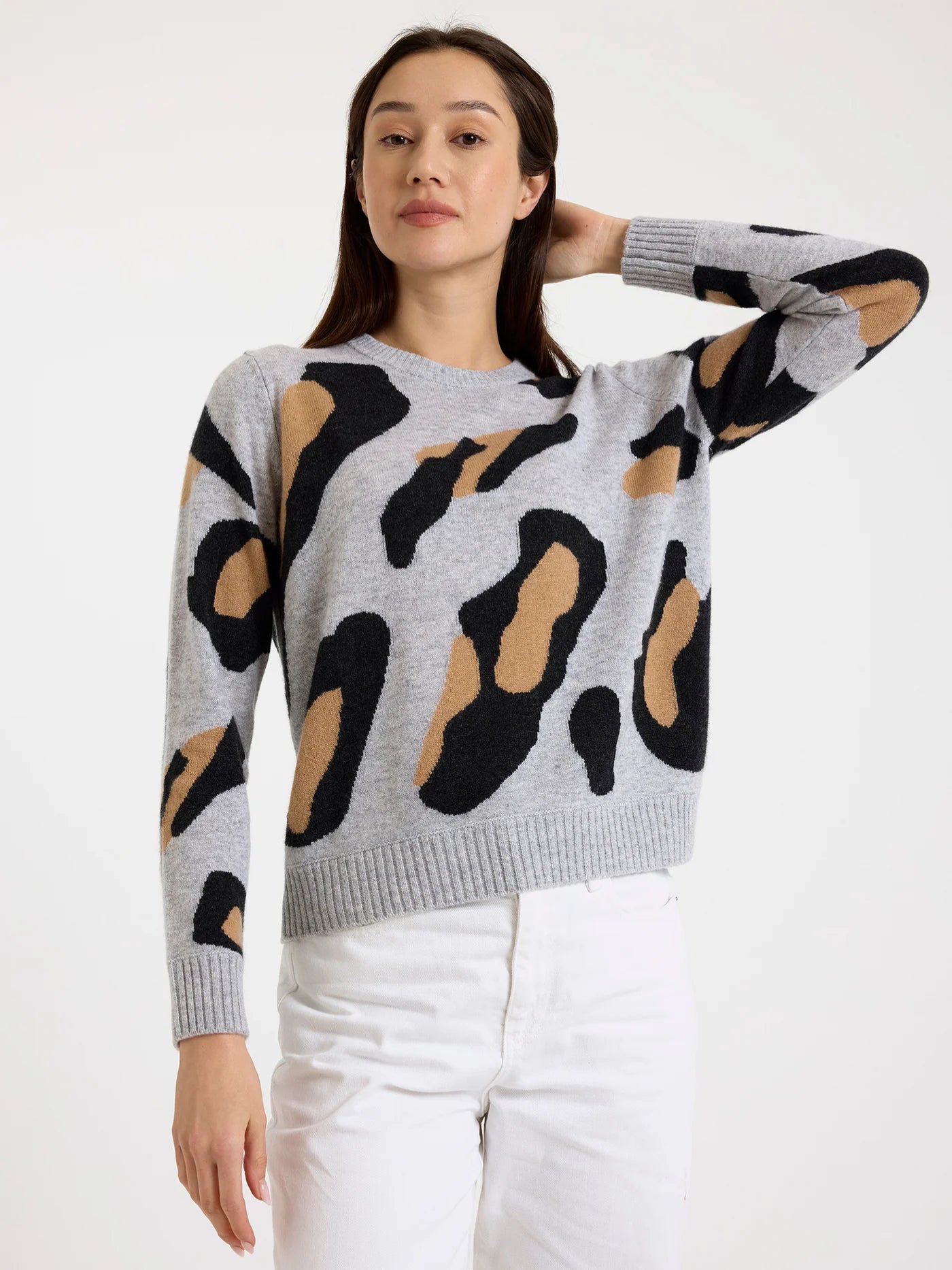 Abstract Leopard Cashmere Crew Sweater