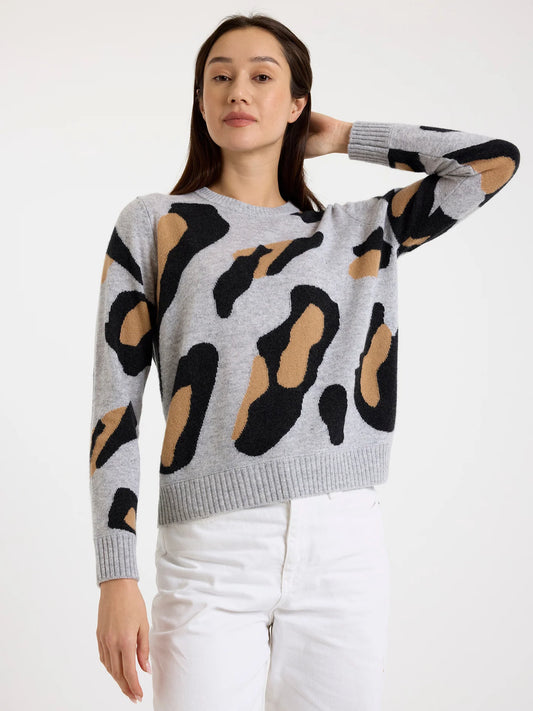 Abstract Leopard Cashmere Crew Sweater