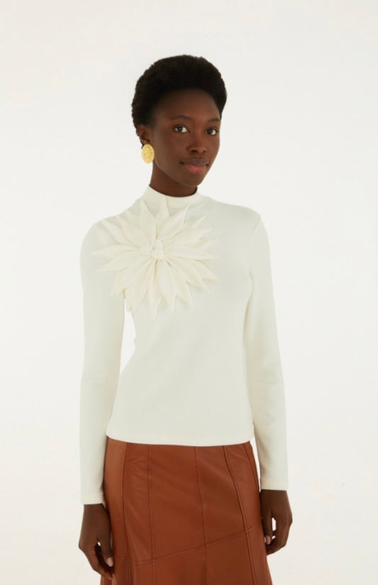 Off-White Long Sleeve Flower Top