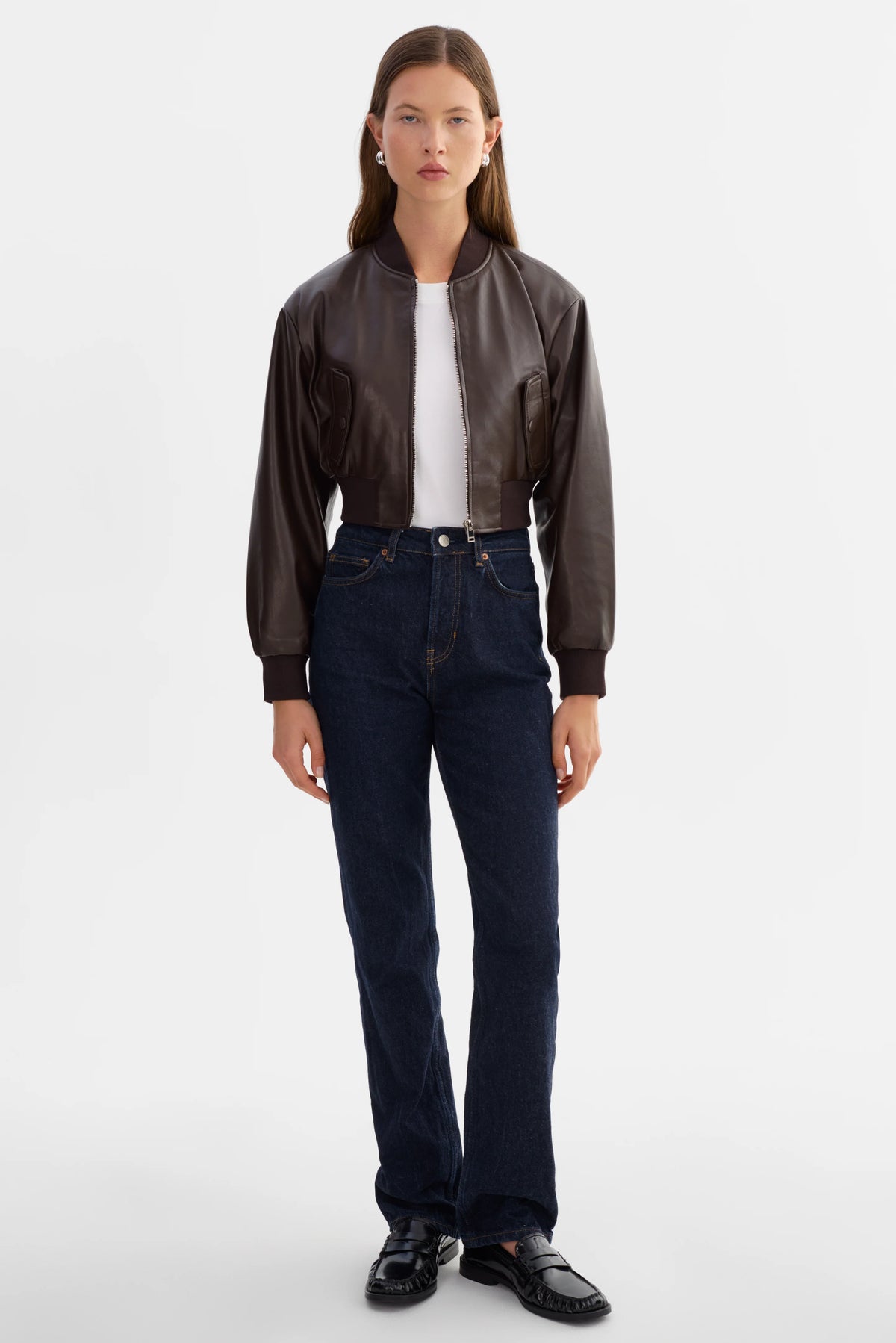 Evelin Cropped Faux Leather Bomber Jacket