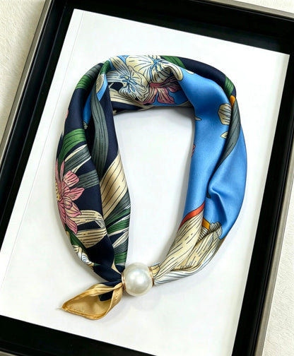Satin Scarf with Magnetic Pearl Clasp
