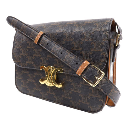 Celine Painted Triomphe 22 Gold Shoulder Bag Brown/Green Coated Canvas