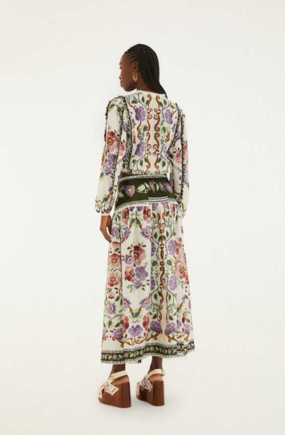 Rococo Flowers Cream Midi Skirt