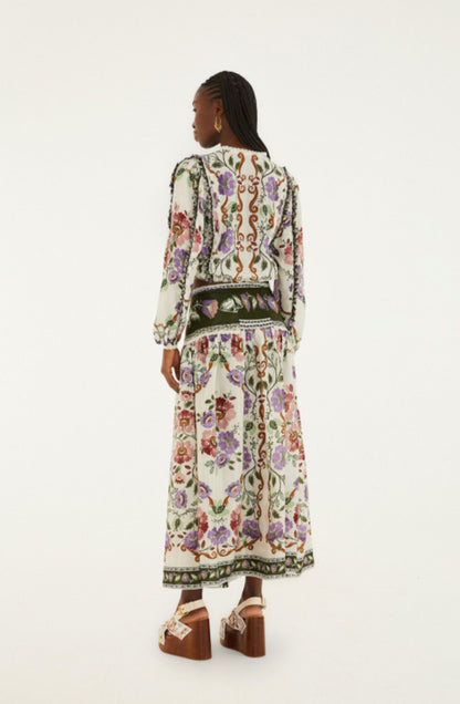 Rococo Flowers Cream Midi Skirt