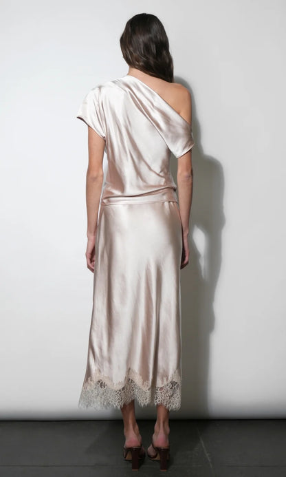 Nellie Asymmetric Satin Draped Off Shoulder Top