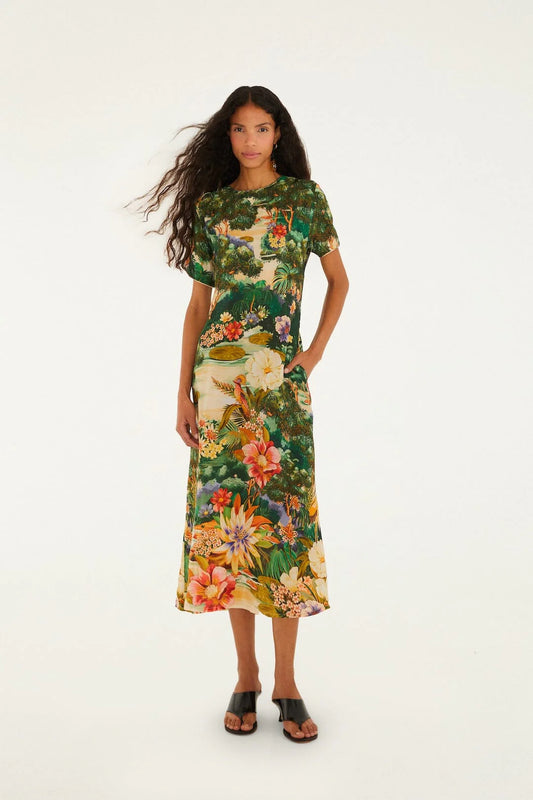 Oriental Garden Multi Color Short Sleeve Dress
