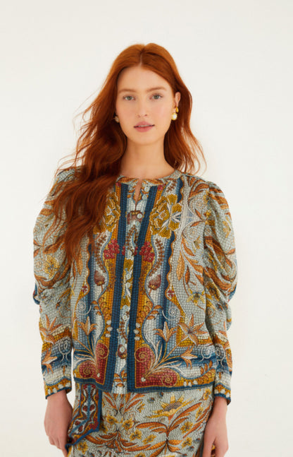 Mosaic Garden Soft Blue Blouse
