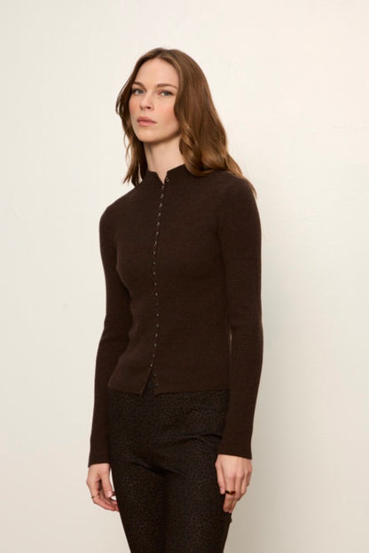 High Neck Ribbed Cardigan
