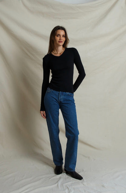 Bianca Micro Modal Cashmere Rib Long Sleeve V-Neck