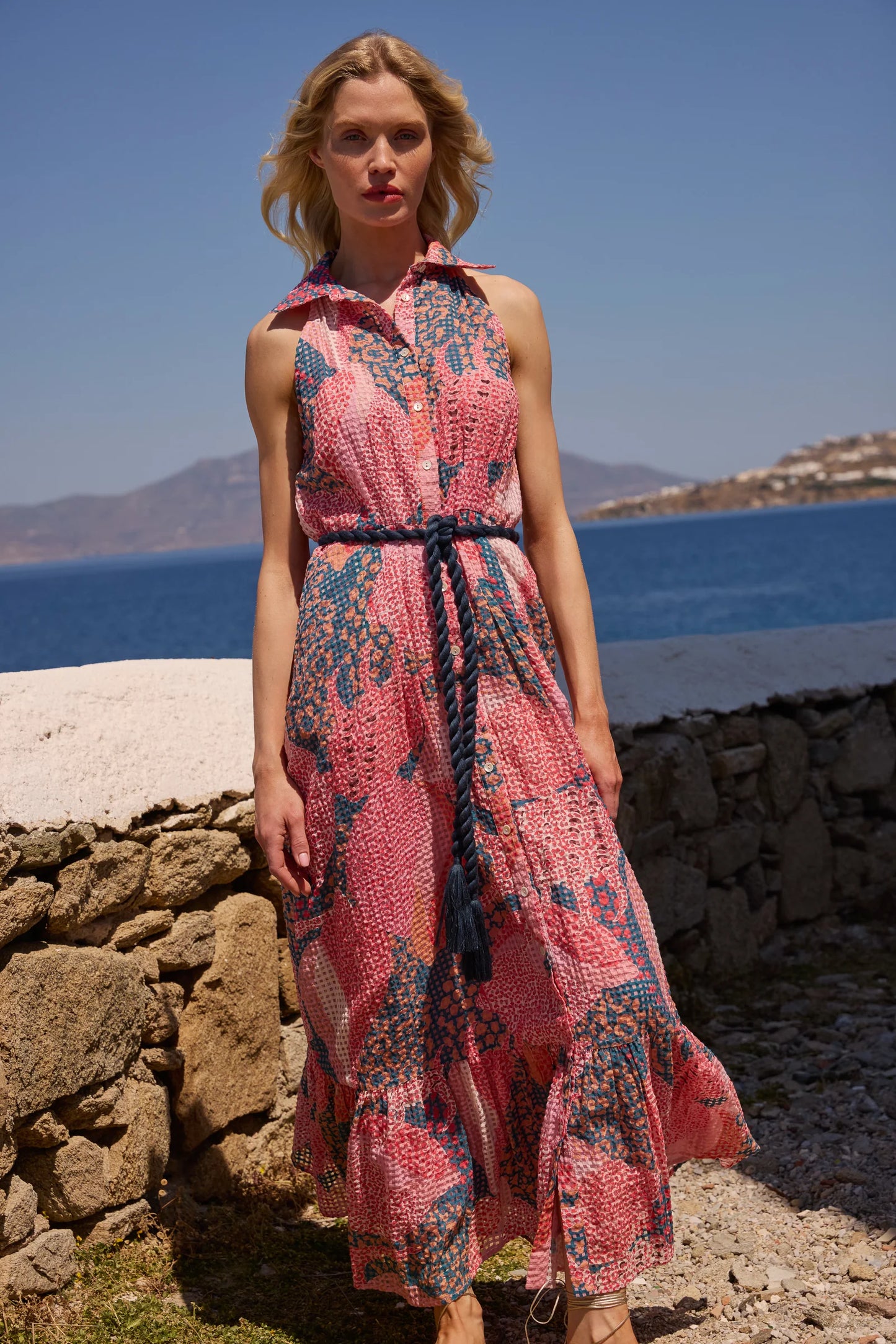 Nautilus Sleeveless Shirt Dress Maxi