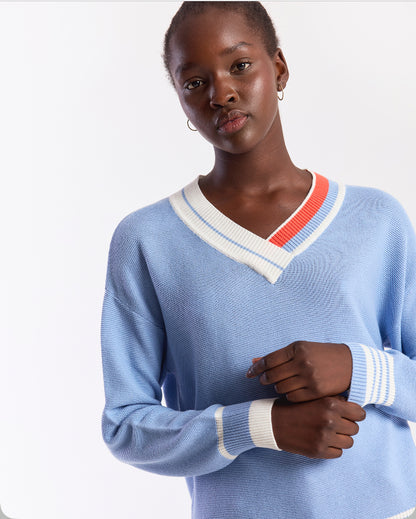 Stripe Trim V-Neck Sweater