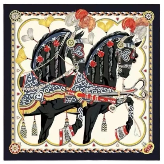 Equestrian Pattern Silky Bandana Square Neck Scarf