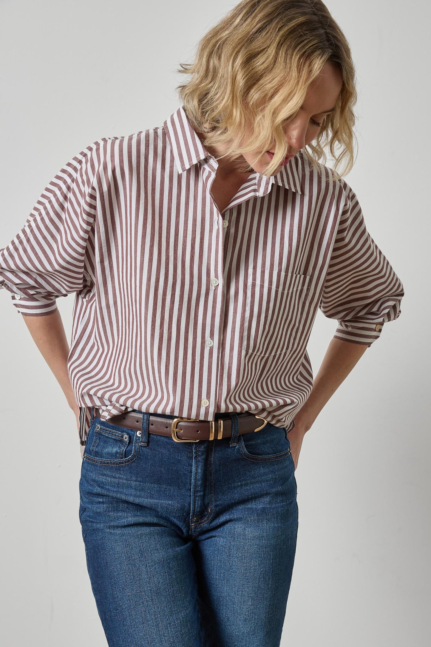Striped Dolman Sleeve Button Down Shirt