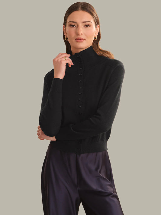 Edith Saddle Shoulder Mock Neck Cardi