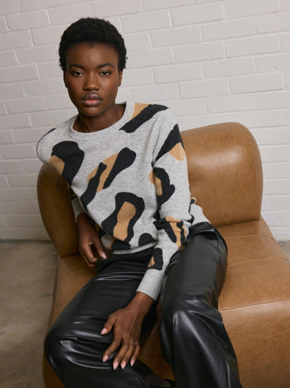 Abstract Leopard Cashmere Crew Sweater