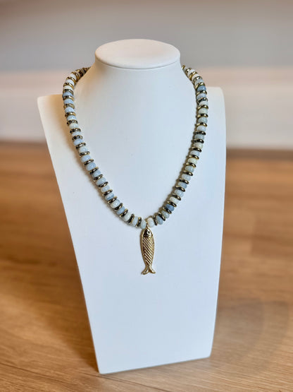 Striped Double Sided Gold Fish Necklace