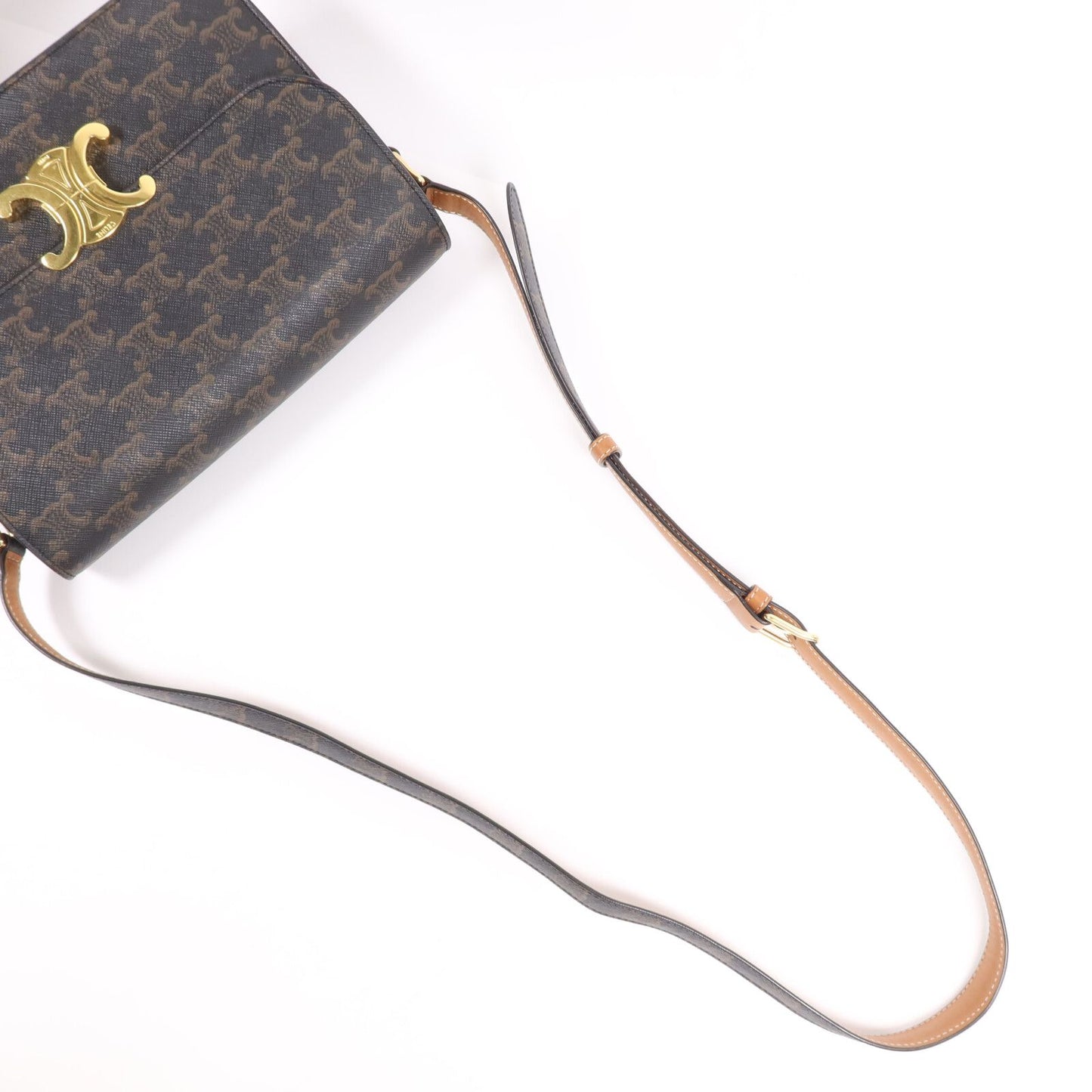 Celine Painted Triomphe 22 Gold Shoulder Bag Brown/Green Coated Canvas