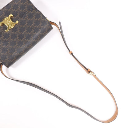 Celine Painted Triomphe 22 Gold Shoulder Bag Brown/Green Coated Canvas