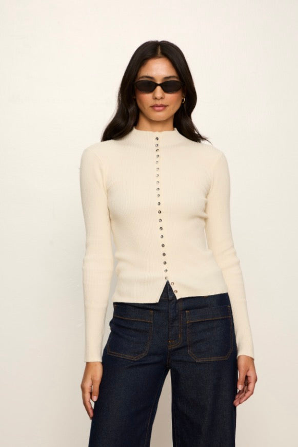 High Neck Ribbed Cardigan