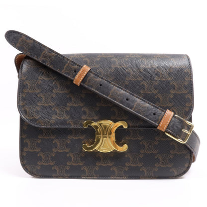 Celine Painted Triomphe 22 Gold Shoulder Bag Brown/Green Coated Canvas