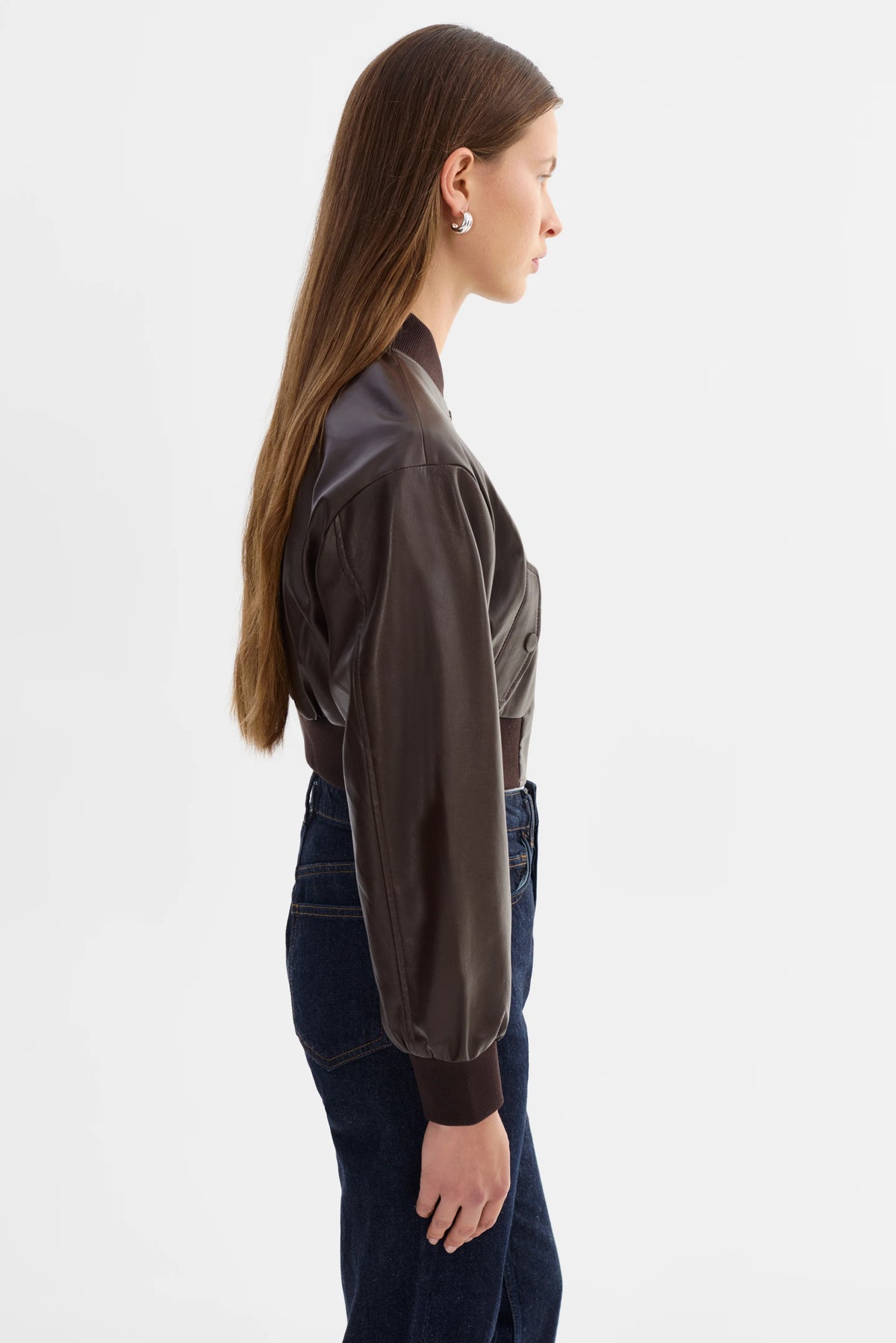 Evelin Cropped Faux Leather Bomber Jacket
