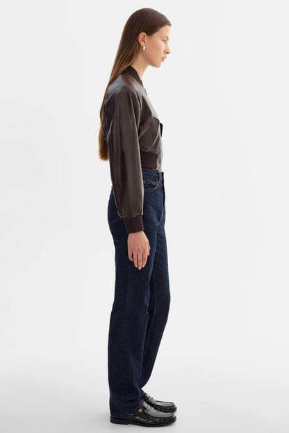 Evelin Cropped Faux Leather Bomber Jacket