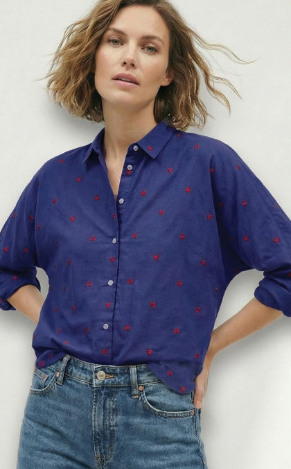 Embroidered Hearts Button Down
