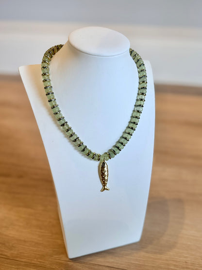 Striped Double Sided Gold Fish Necklace