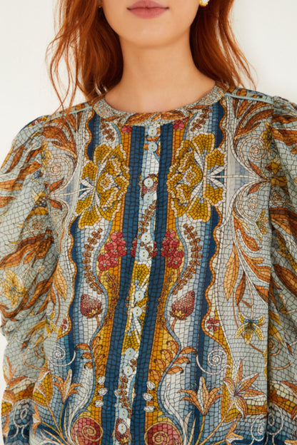 Mosaic Garden Soft Blue Blouse