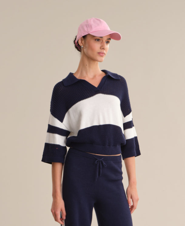 Zuri Johnny Collar Mesh Rugby Pullover
