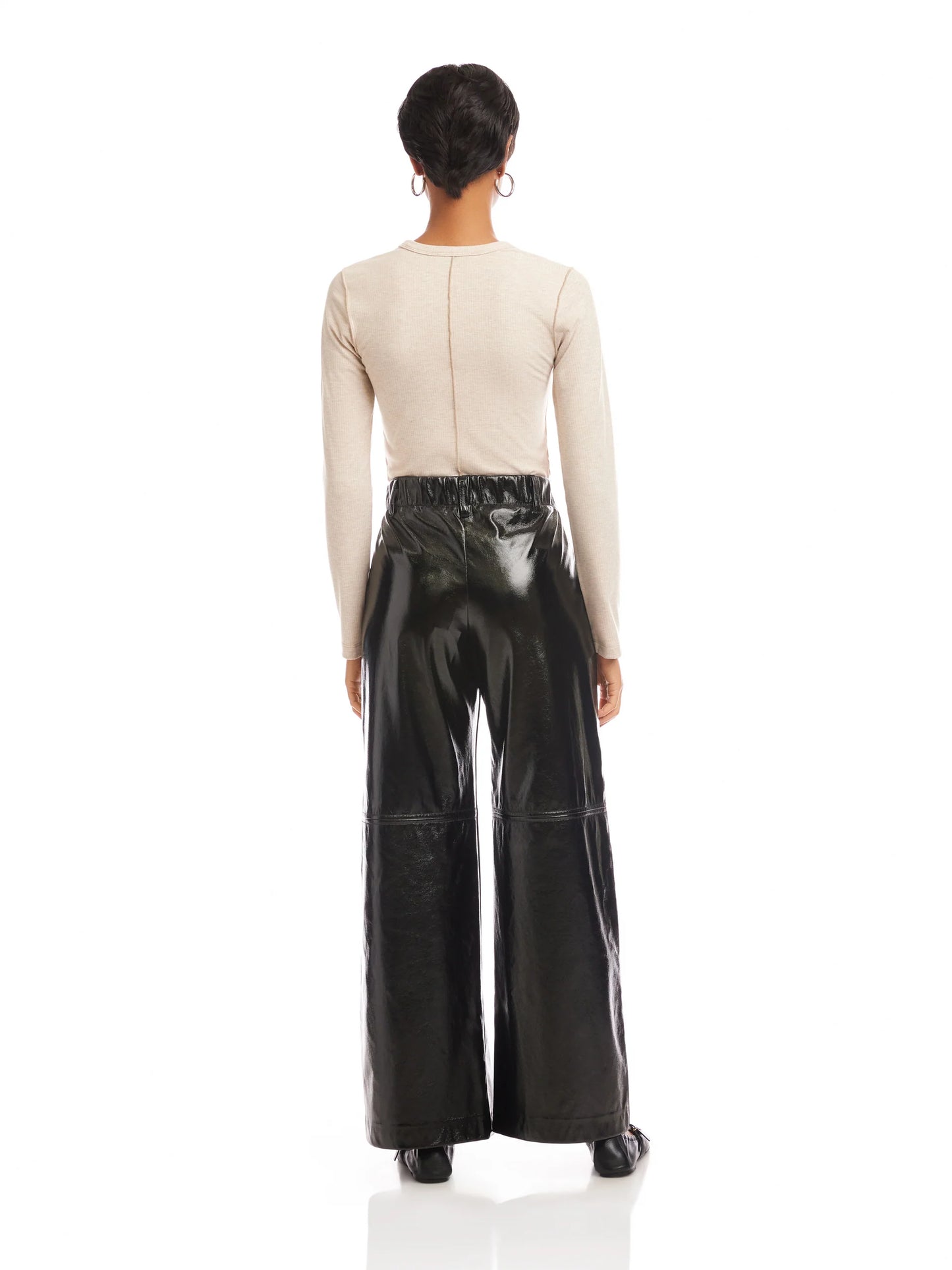 Laura Faux Patent Leather Wide-Leg Pant
