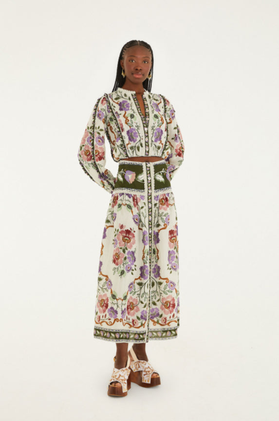 Rococo Flowers Cream Midi Skirt