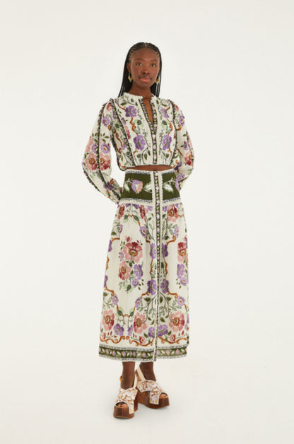 Rococo Flowers Cream Midi Skirt