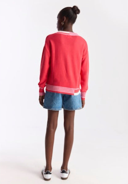 Stripe Trim V-Neck Sweater