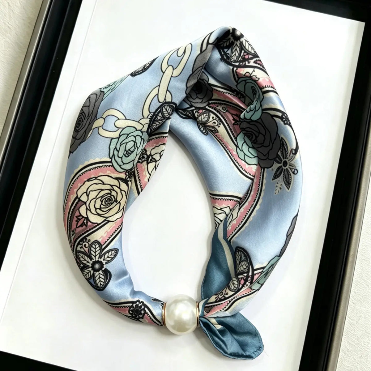Satin Scarf with Magnetic Pearl Clasp