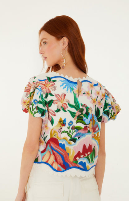 Garden of Life Scarf Short Sleeve Blouse