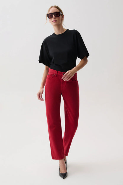 Savvy Red Lexi Mid Rise Bowed Straight
