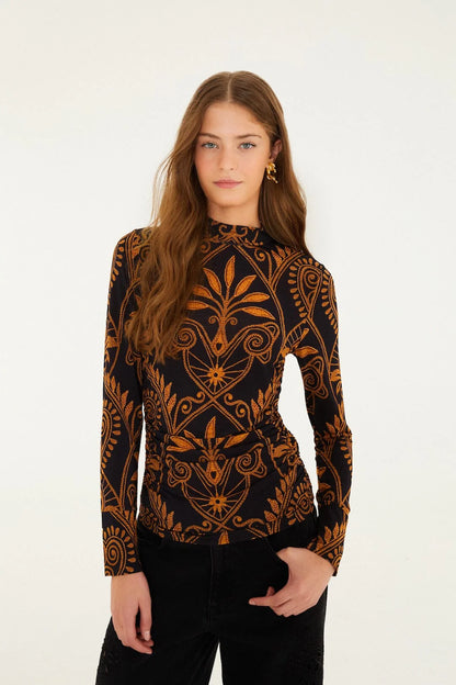 Black Cornely Ainika Ruched Waist Jersey Blouse