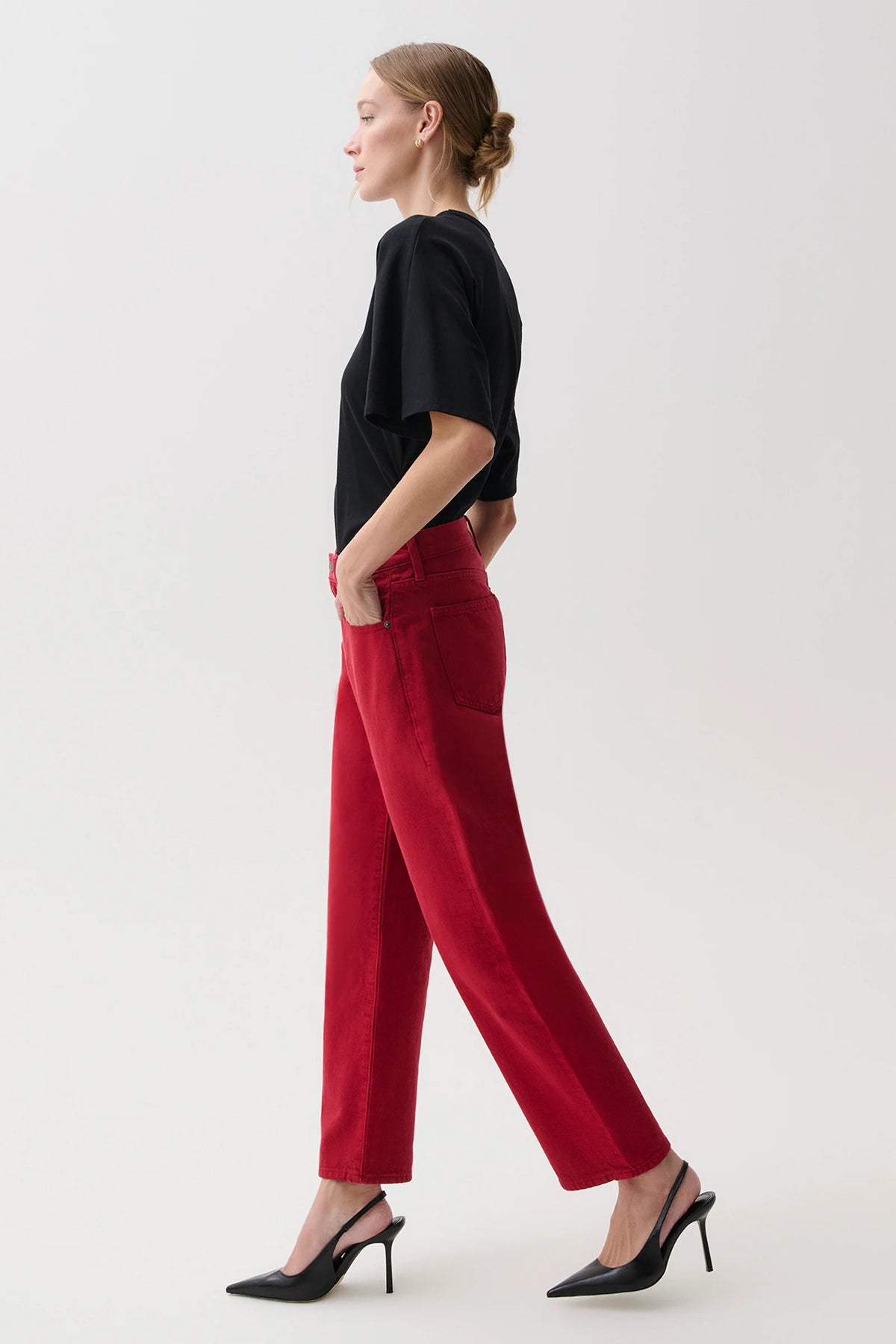 Savvy Red Lexi Mid Rise Bowed Straight