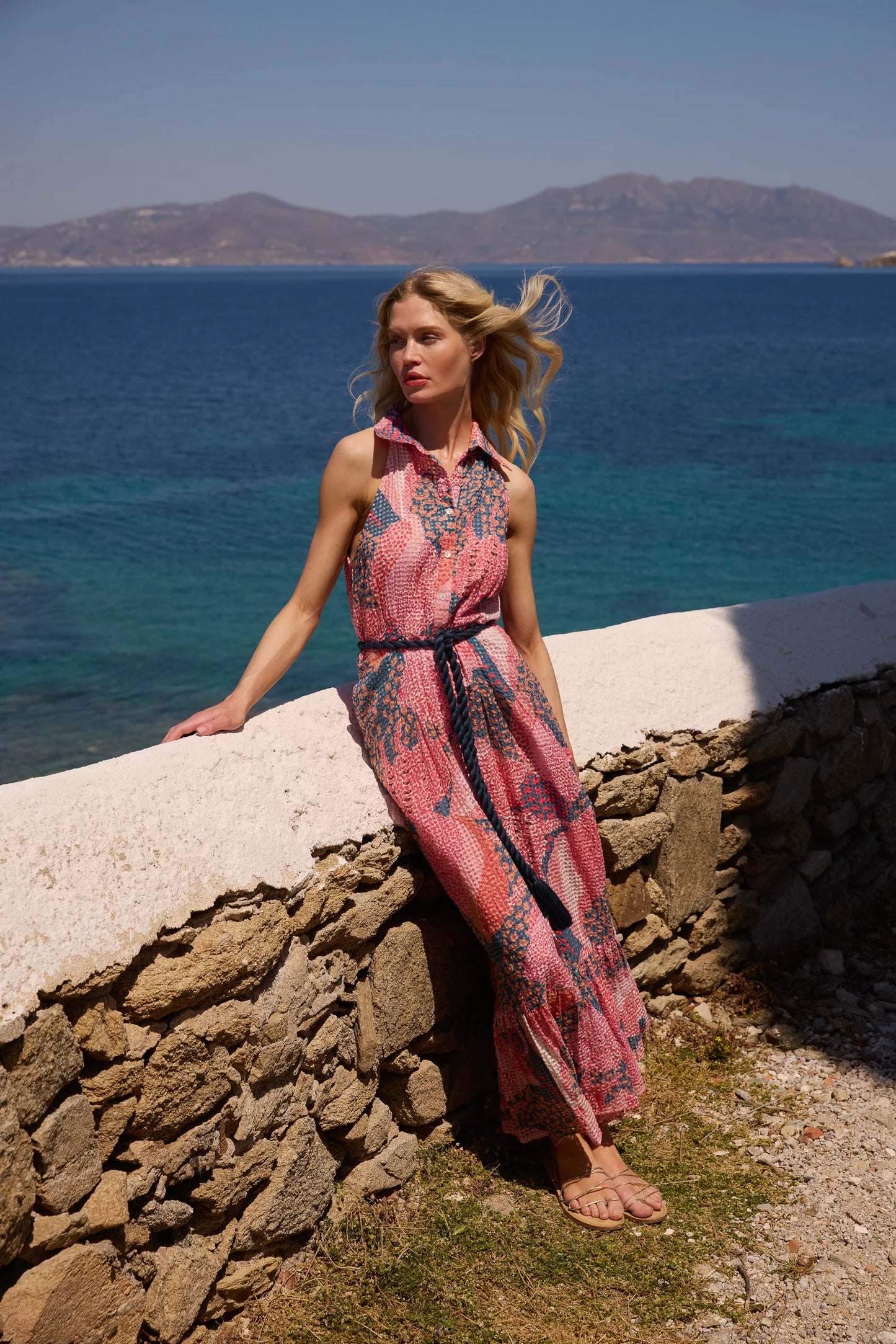 Nautilus Sleeveless Shirt Dress Maxi