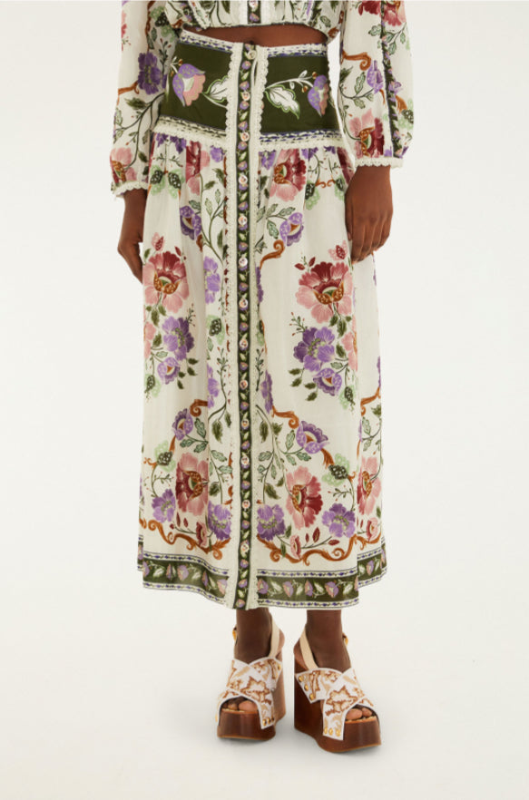 Rococo Flowers Cream Midi Skirt