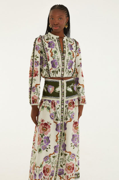 Rococo Flowers Cream Midi Skirt