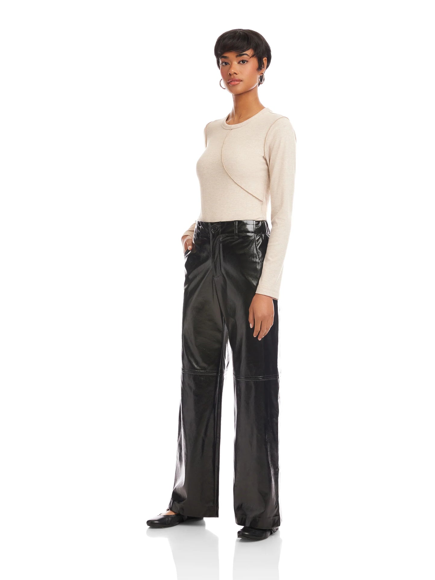 Laura Faux Patent Leather Wide-Leg Pant