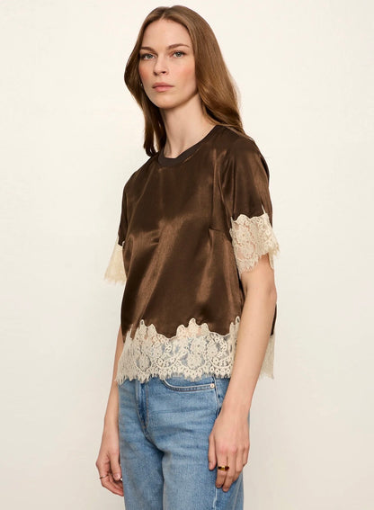 One of a Kind Satin Lace Top