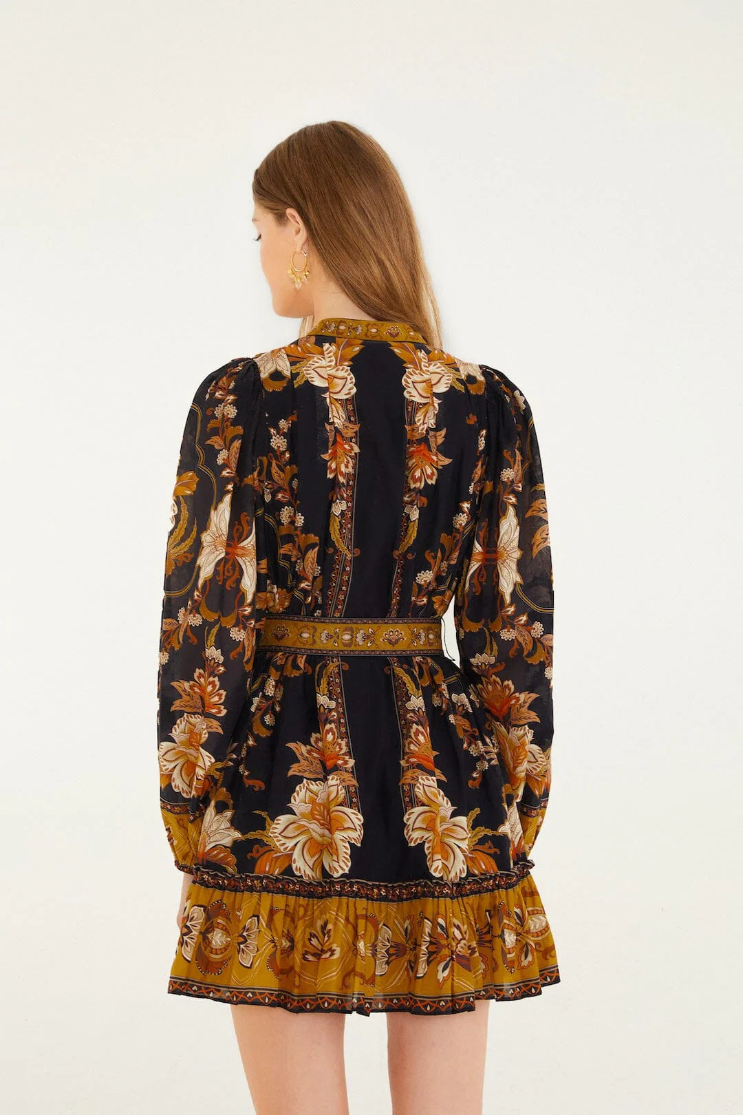 Black Majestic Garden Beaded Buckle Long Sleeve Mini Dress