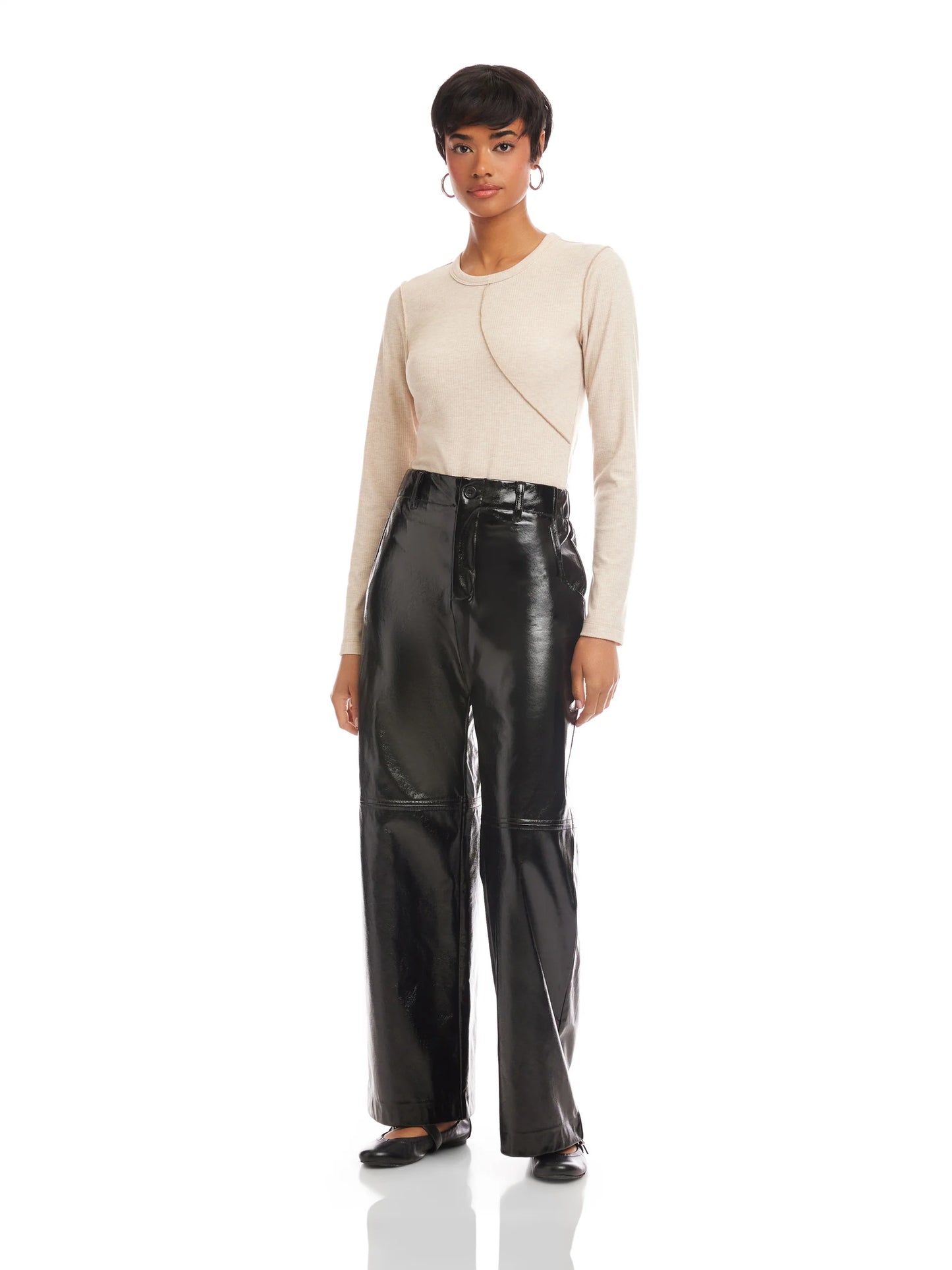 Laura Faux Patent Leather Wide-Leg Pant