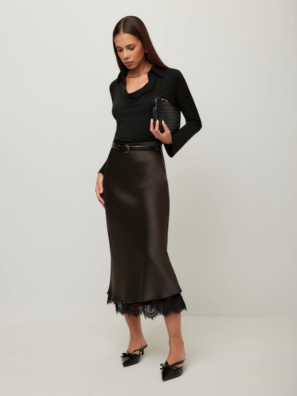 Mia Lace Trim Bias Midi Skirt